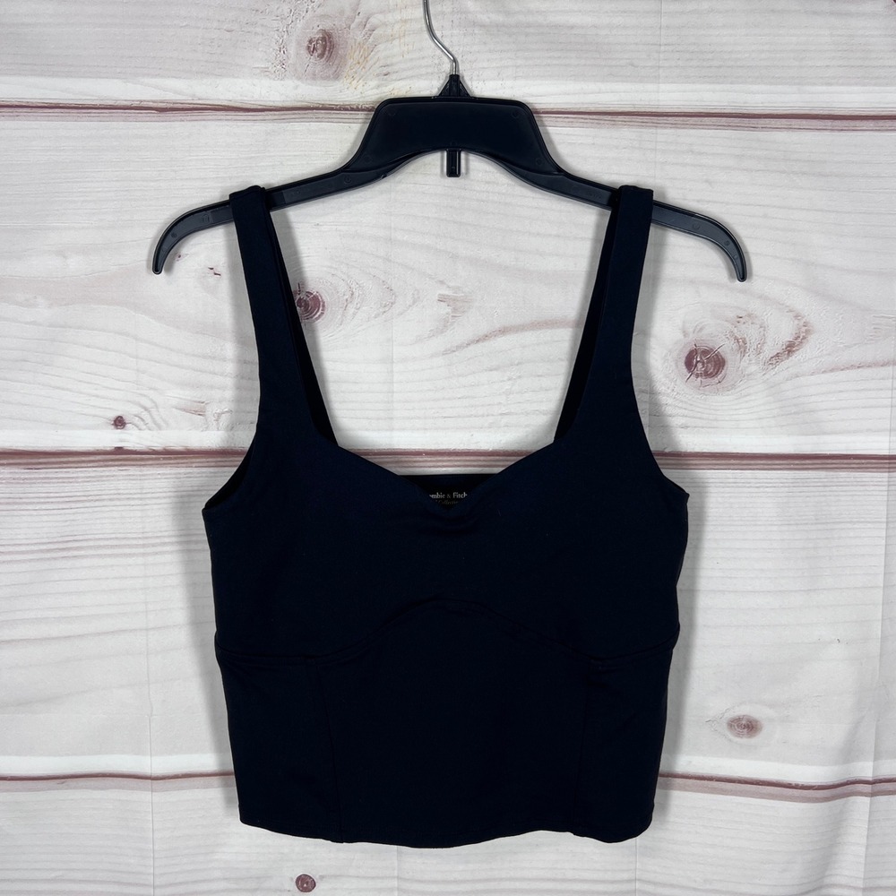 Abercrombie & Fitch Tank Top Women M Black Soft A&F Collection Corset Seam Crop